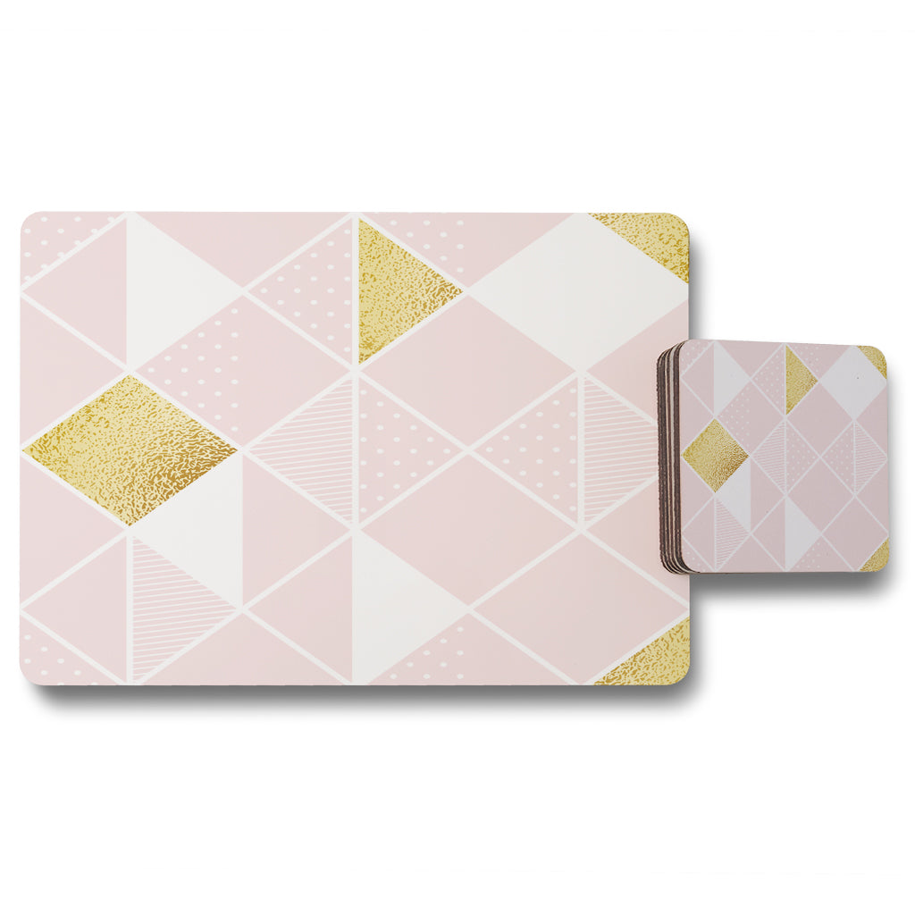 New Product Pink & Gold Geometric (Placemat & Coaster Set)  - Andrew Lee Home and Living