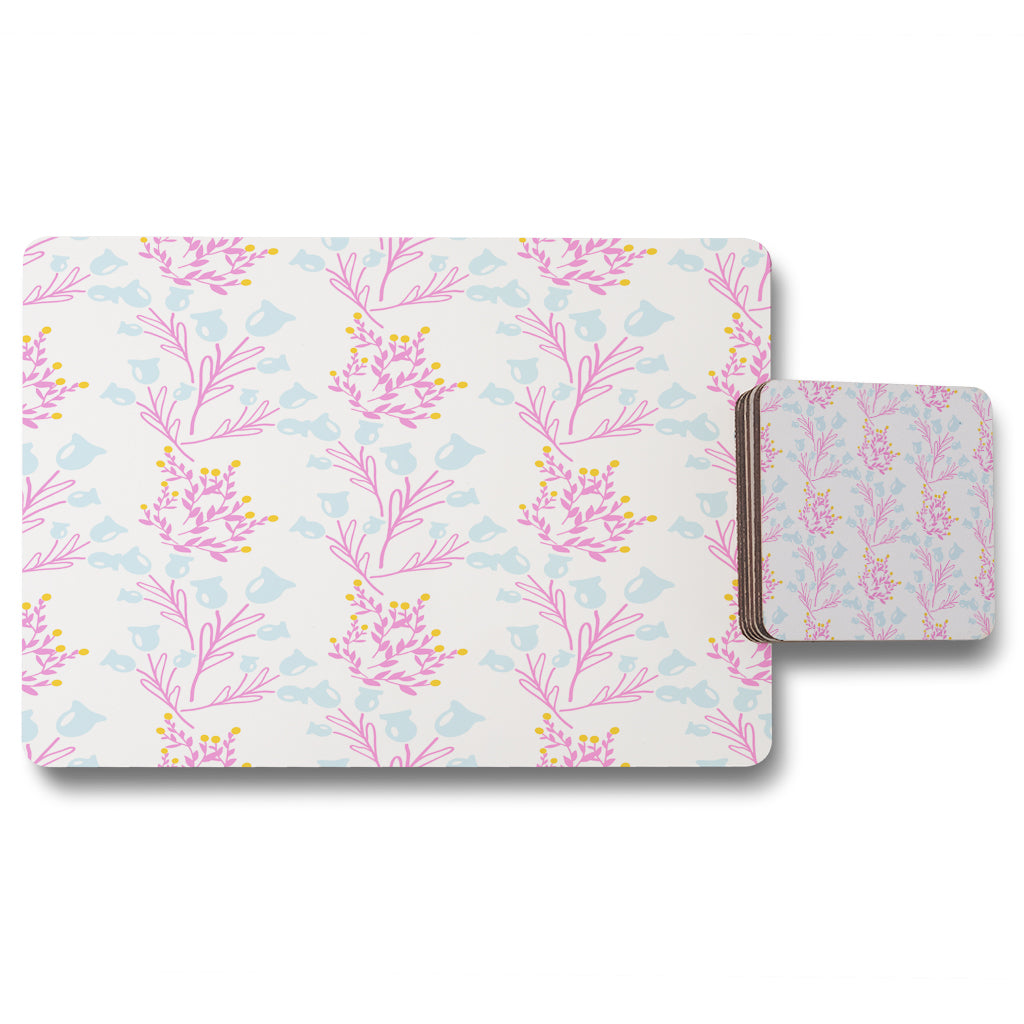New Product Pink & Blue Flower Design (Placemat & Coaster Set)  - Andrew Lee Home and Living