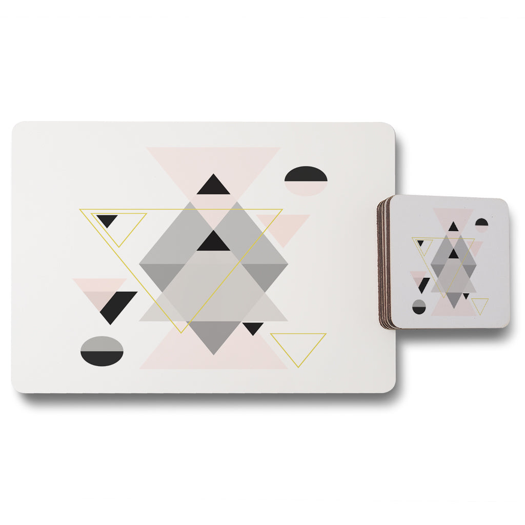 New Product Pink & Grey Geometric Triangles (Placemat & Coaster Set)  - Andrew Lee Home and Living