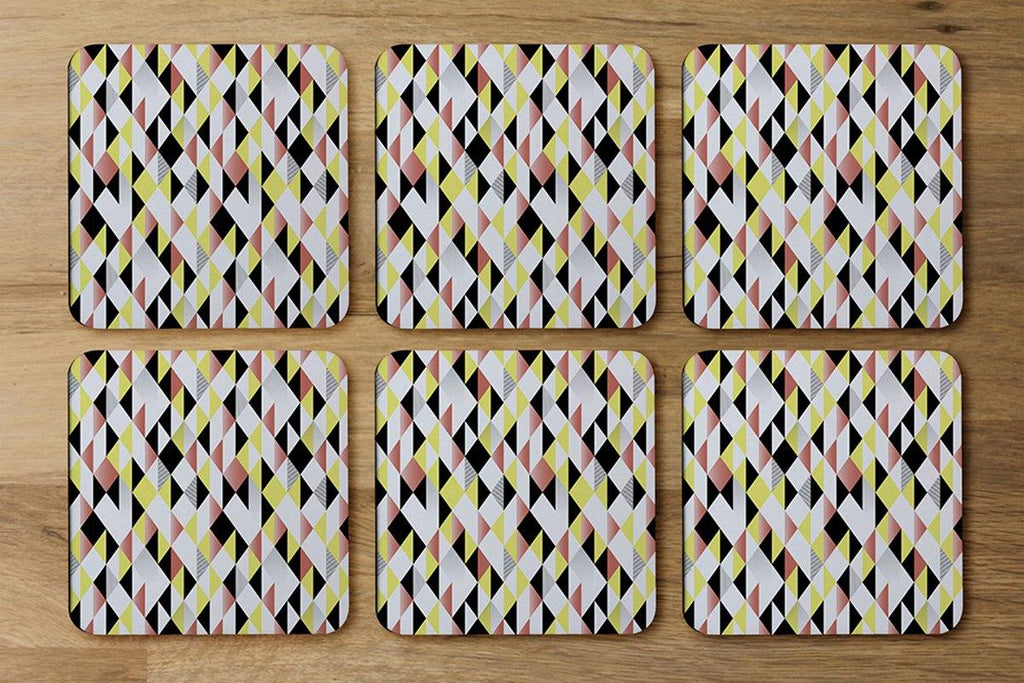Yellow, Pink & Black Geometric Pattern (Coaster) - Andrew Lee Home and Living