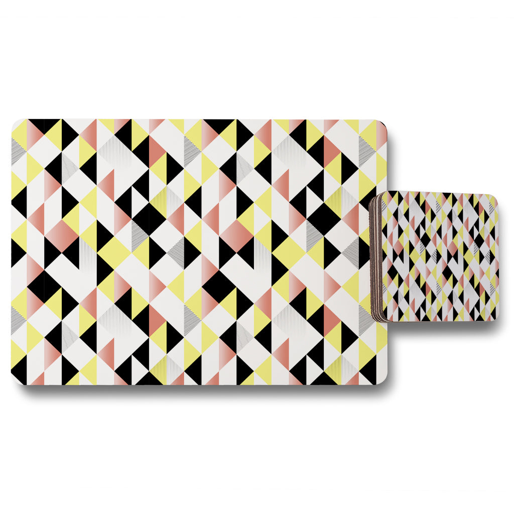 New Product Yellow, Pink & Black Geometric Pattern (Placemat & Coaster Set)  - Andrew Lee Home and Living