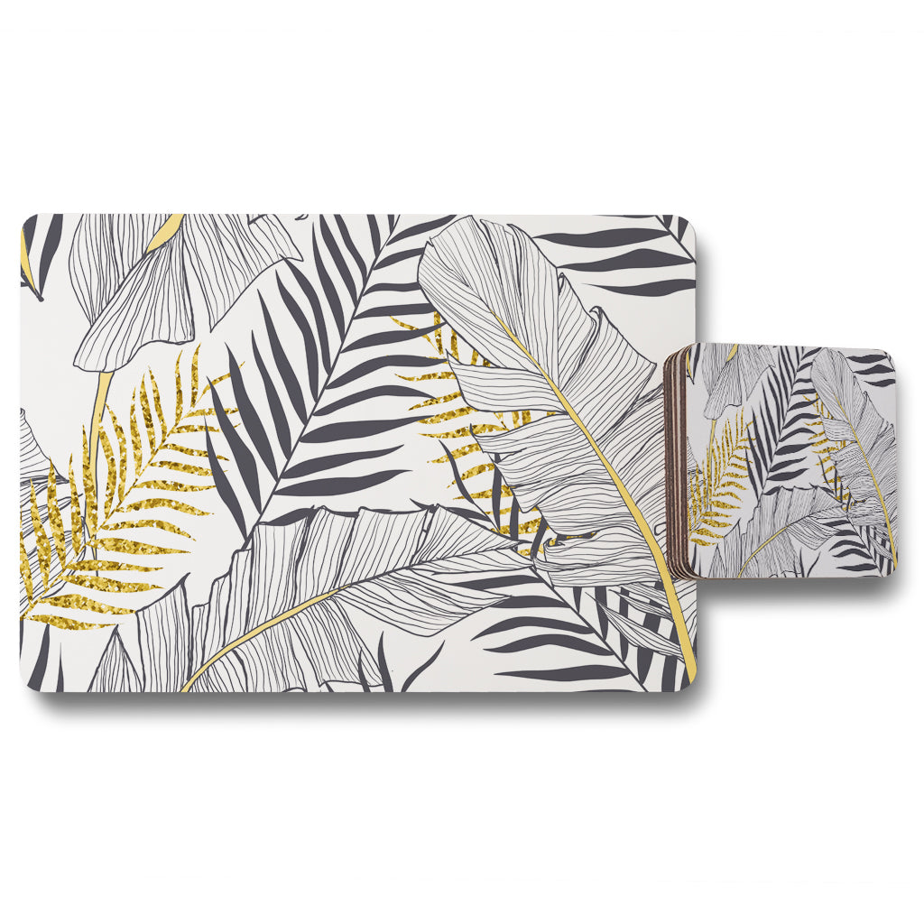 New Product Gold & Black Leaves (Placemat & Coaster Set)  - Andrew Lee Home and Living