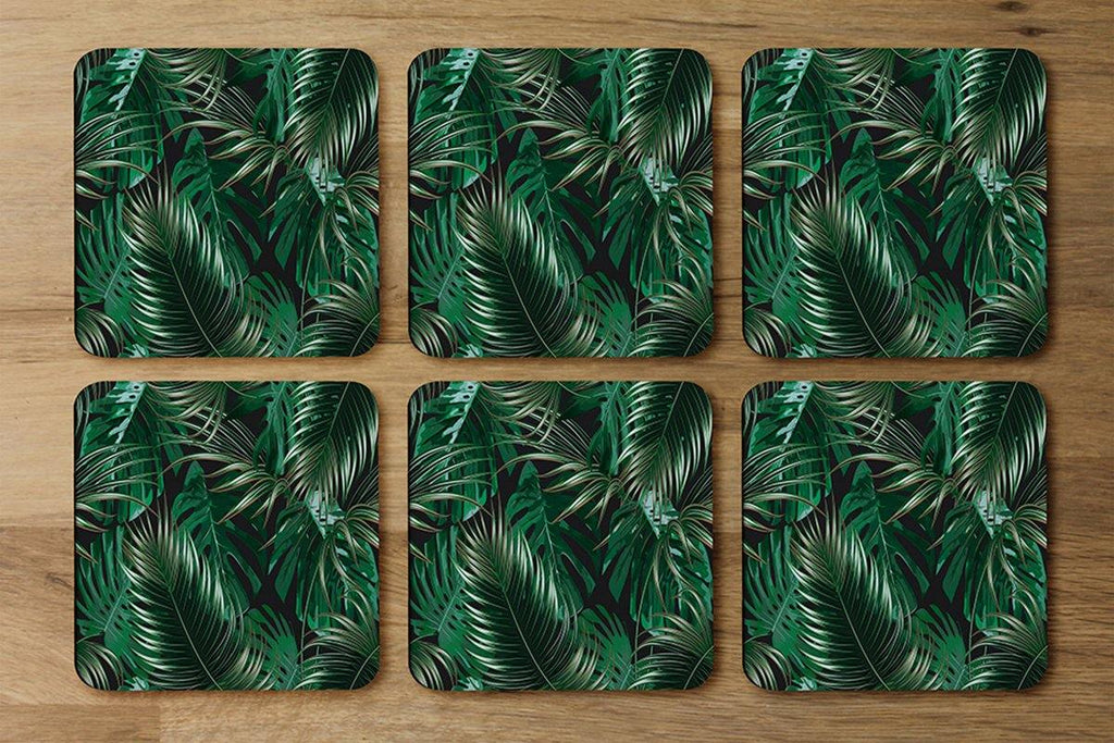 Tropical Leaves on Black (Coaster) - Andrew Lee Home and Living