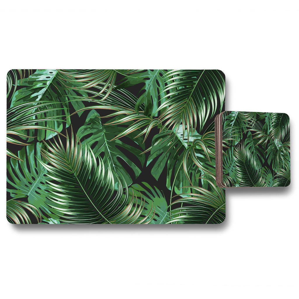 New Product Tropical Leaves on Black (Placemat & Coaster Set)  - Andrew Lee Home and Living
