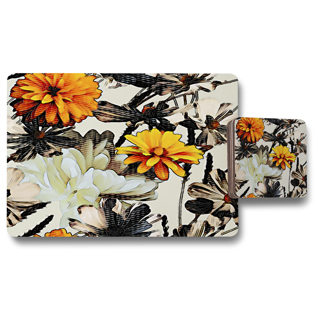 New Product Orange Flower Print (Placemat & Coaster Set)  - Andrew Lee Home and Living