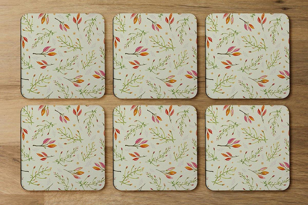Green Branches on Light Background (Coaster) - Andrew Lee Home and Living