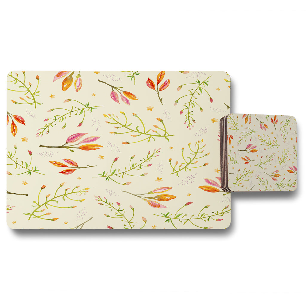 New Product Green Branches on Light Background (Placemat & Coaster Set)  - Andrew Lee Home and Living