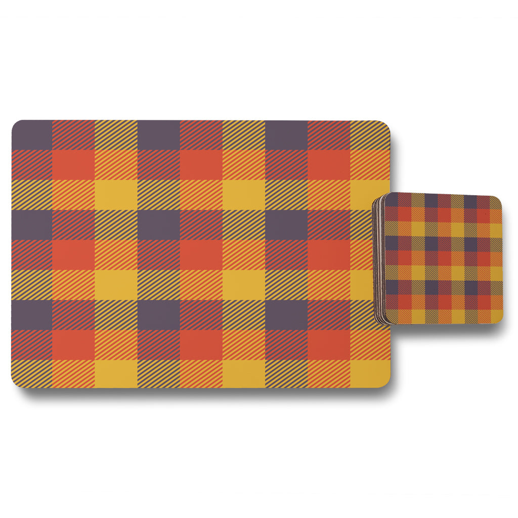 New Product Orange Check Pattern (Placemat & Coaster Set)  - Andrew Lee Home and Living