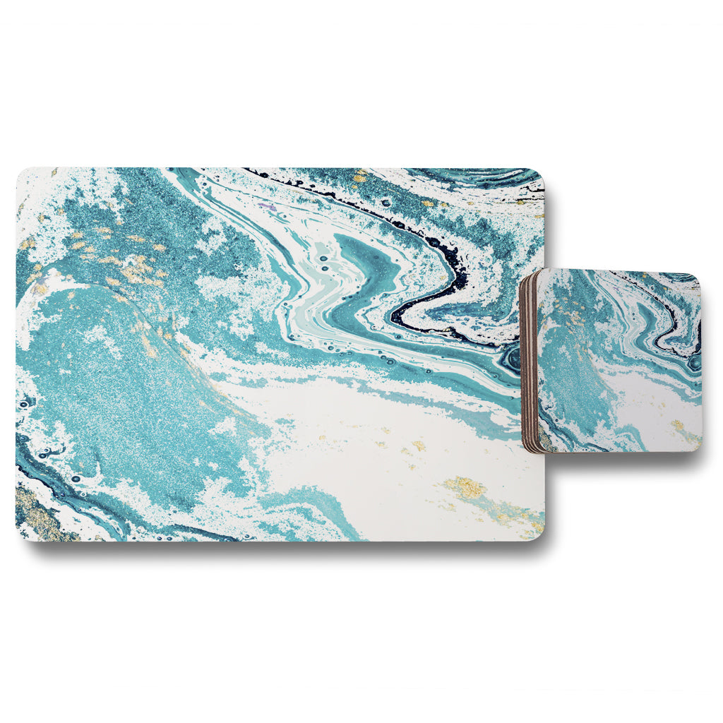 New Product Marble In Blue (Placemat & Coaster Set)  - Andrew Lee Home and Living