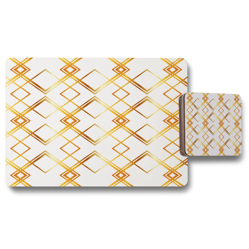 New Product Geometric Golden Pattern (Placemat & Coaster Set)  - Andrew Lee Home and Living