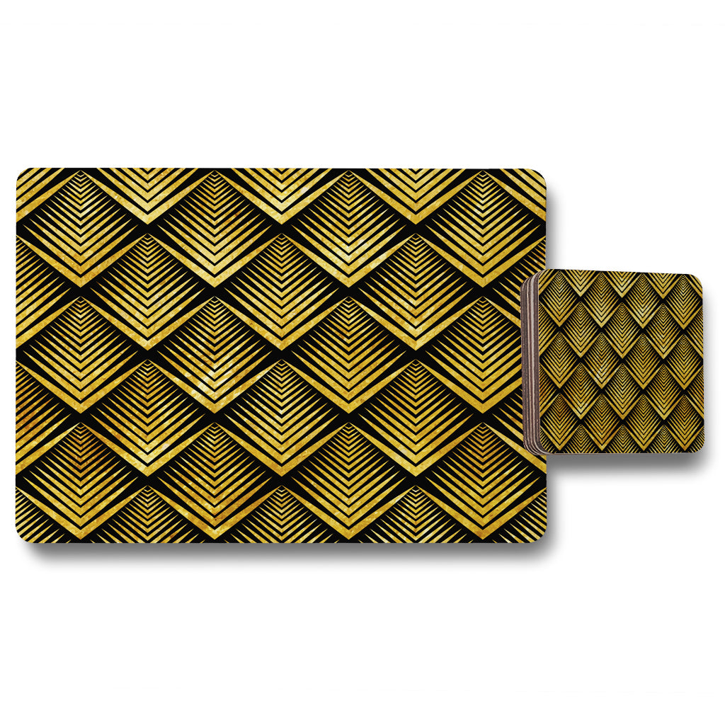 New Product Golden Geometric Flower Pattern (Placemat & Coaster Set)  - Andrew Lee Home and Living