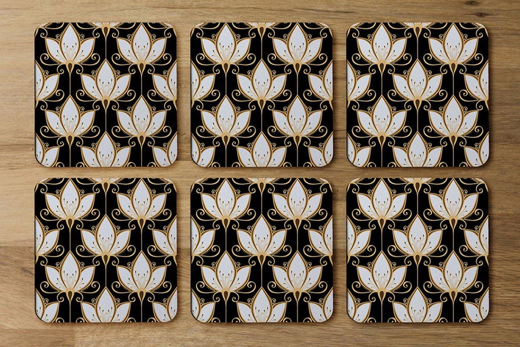 Black & Gold Floral Pattern (Coaster) - Andrew Lee Home and Living
