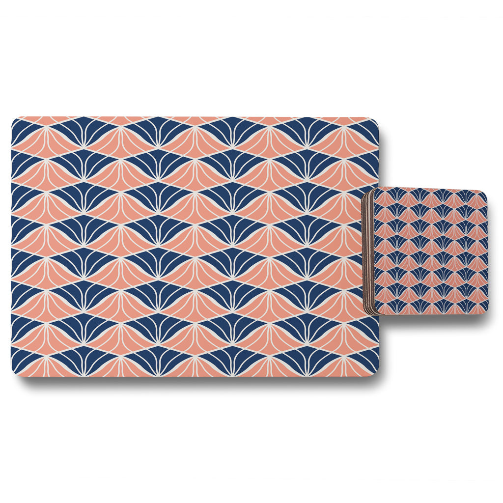 New Product Navy & Pink Geometric Shells (Placemat & Coaster Set)  - Andrew Lee Home and Living