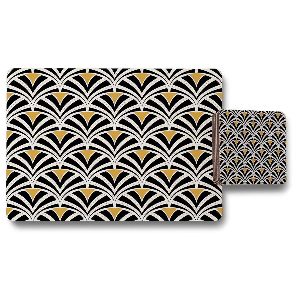 New Product Black & Gold Shells Geometric (Placemat & Coaster Set)  - Andrew Lee Home and Living