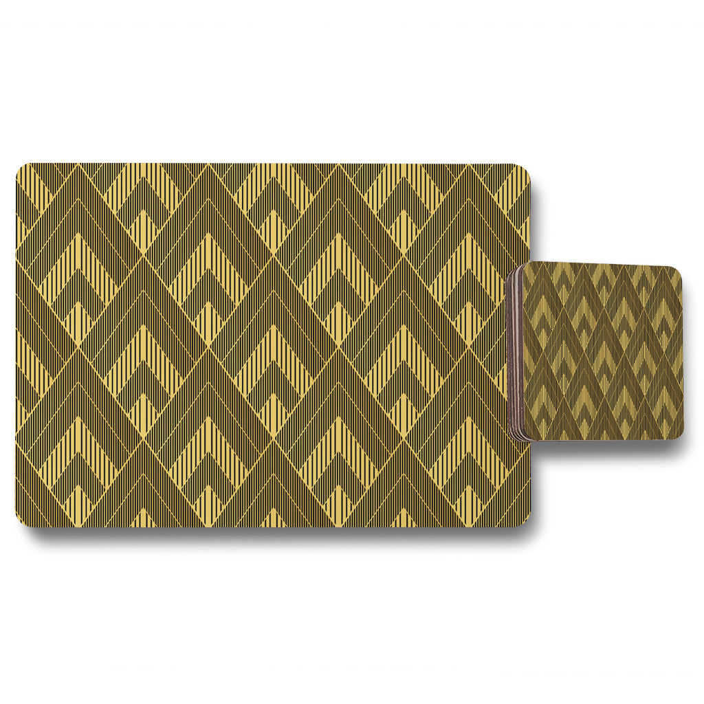 New Product Black & Gold Striped Triangles (Placemat & Coaster Set)  - Andrew Lee Home and Living