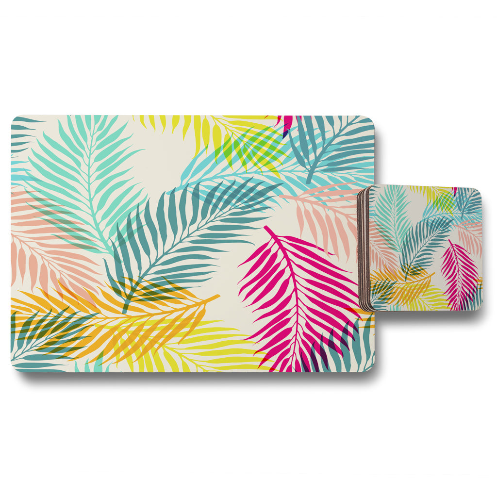 New Product Multi Coloured Tropical Leaves (Placemat & Coaster Set)  - Andrew Lee Home and Living