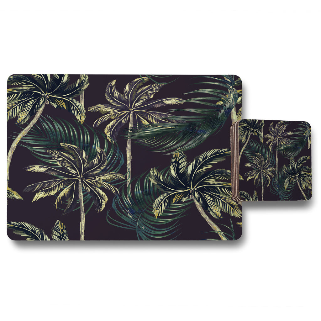New Product Green Palm on Black (Placemat & Coaster Set)  - Andrew Lee Home and Living