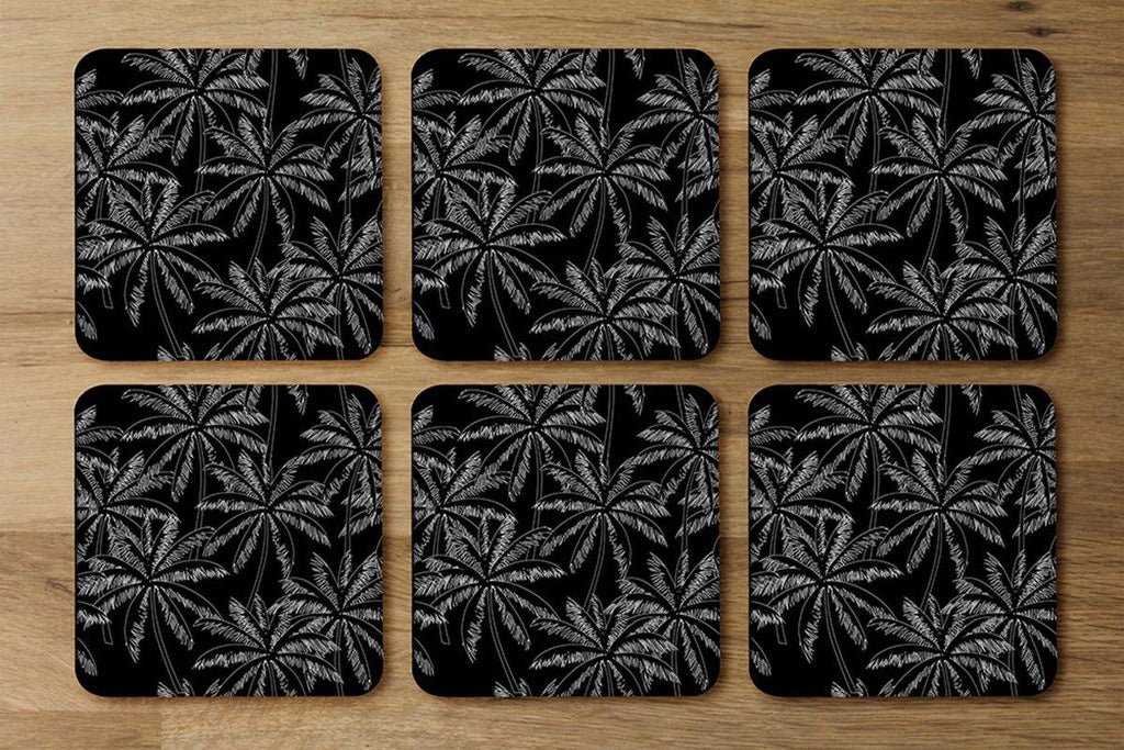 White Palm Trees on Black (Coaster) - Andrew Lee Home and Living