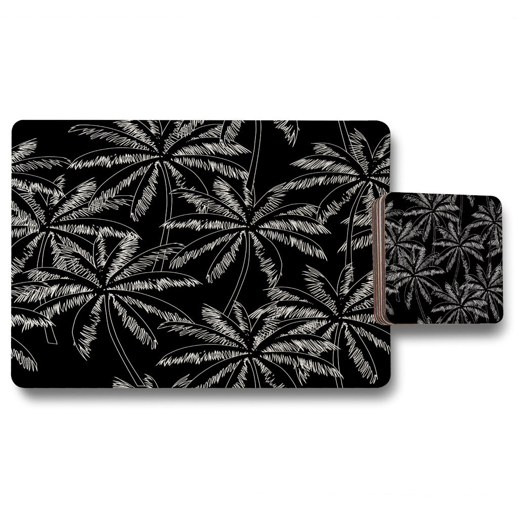 New Product White Palm Trees on Black (Placemat & Coaster Set)  - Andrew Lee Home and Living