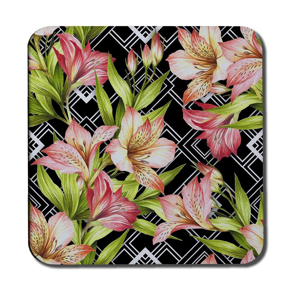 Bright Plants on Geometric Background (Coaster) - Andrew Lee Home and Living