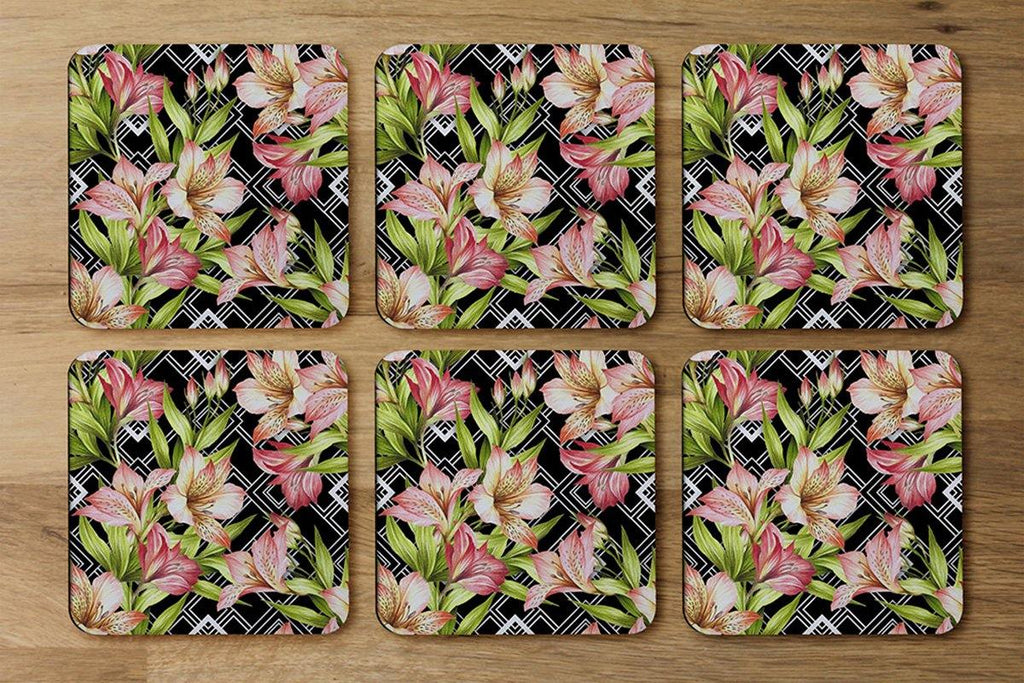 Bright Plants on Geometric Background (Coaster) - Andrew Lee Home and Living