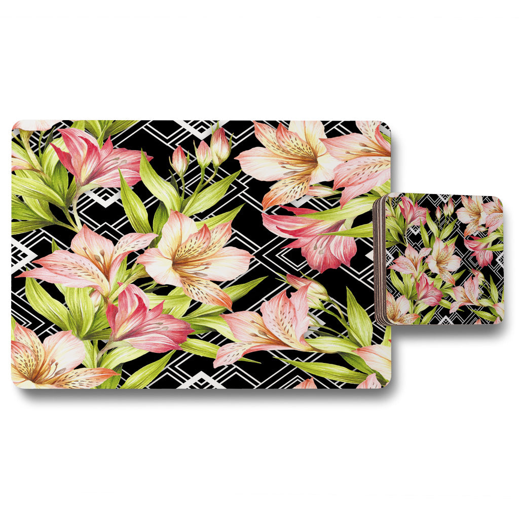 New Product Bright Plants on Geometric Background (Placemat & Coaster Set)  - Andrew Lee Home and Living