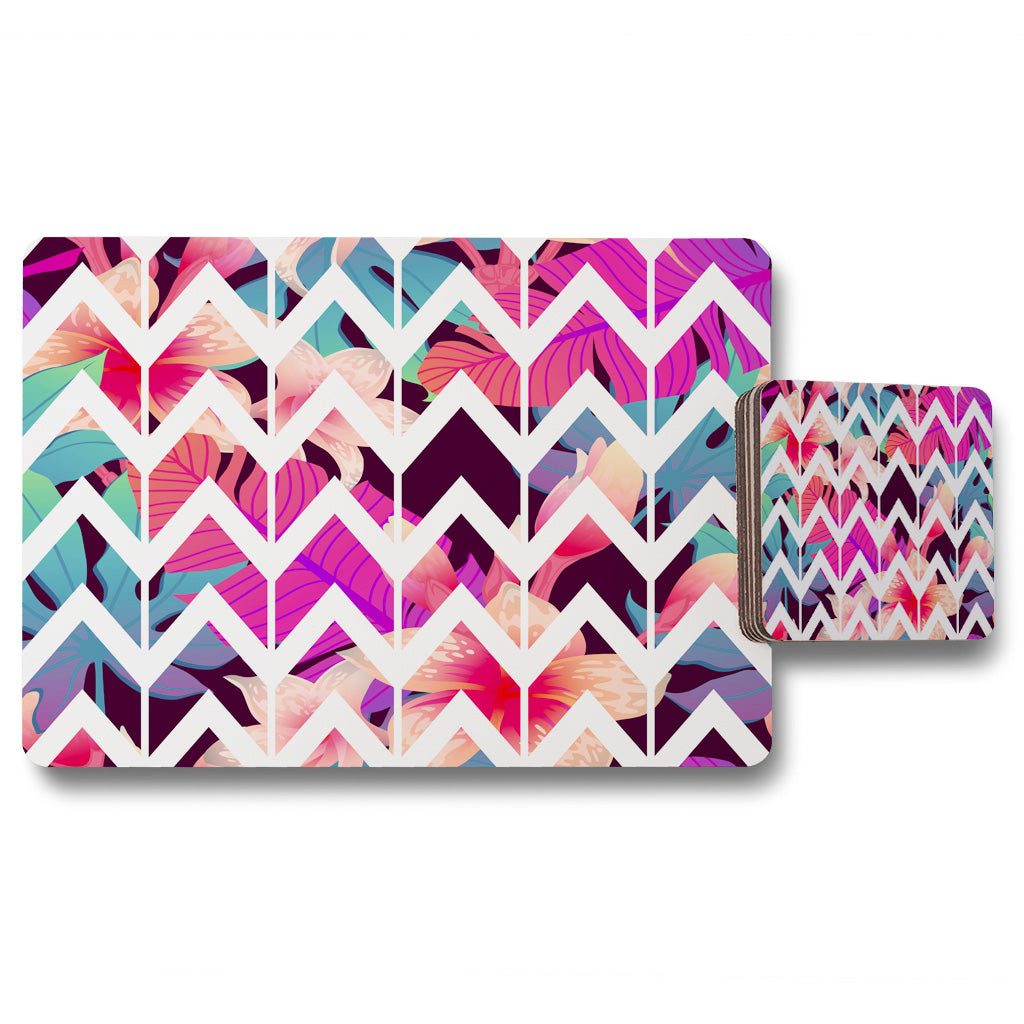 New Product Tropical Geometric Zig Zags (Placemat & Coaster Set)  - Andrew Lee Home and Living