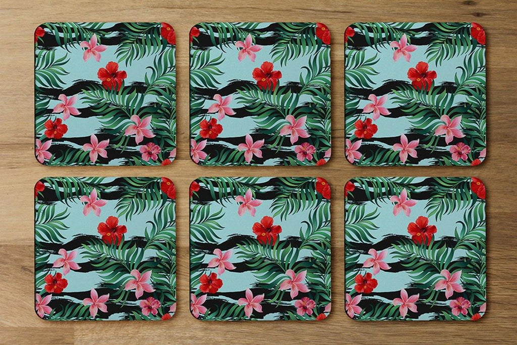 Red & Pink Tropical Plants (Coaster) - Andrew Lee Home and Living