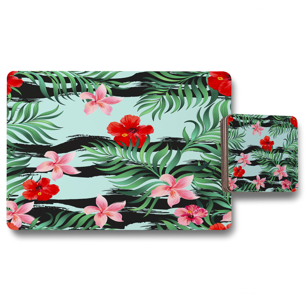 New Product Red & Pink Tropical Plants (Placemat & Coaster Set)  - Andrew Lee Home and Living