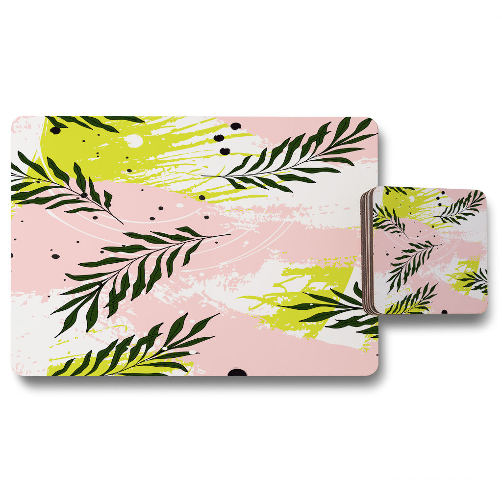 New Product Green Leaves on Brush Strokes (Placemat & Coaster Set)  - Andrew Lee Home and Living
