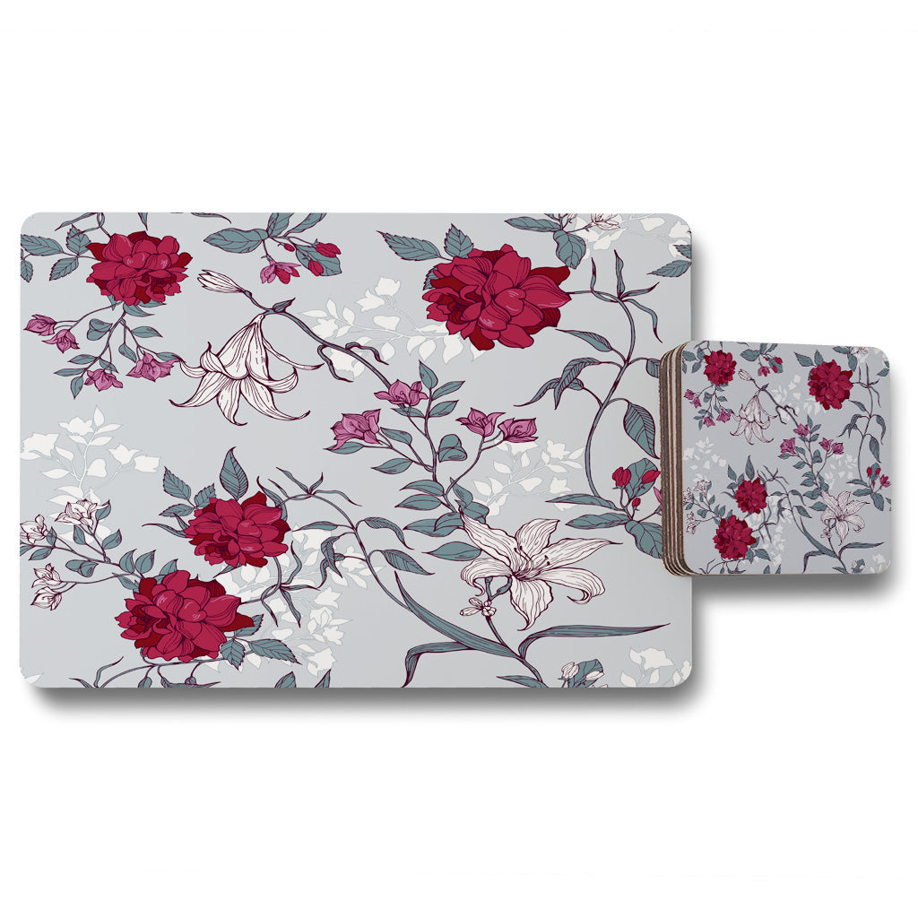 New Product Red & White Winter Floral (Placemat & Coaster Set)  - Andrew Lee Home and Living