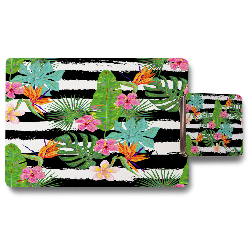 New Product Tropical Plants on Black & White Stripes (Placemat & Coaster Set)  - Andrew Lee Home and Living