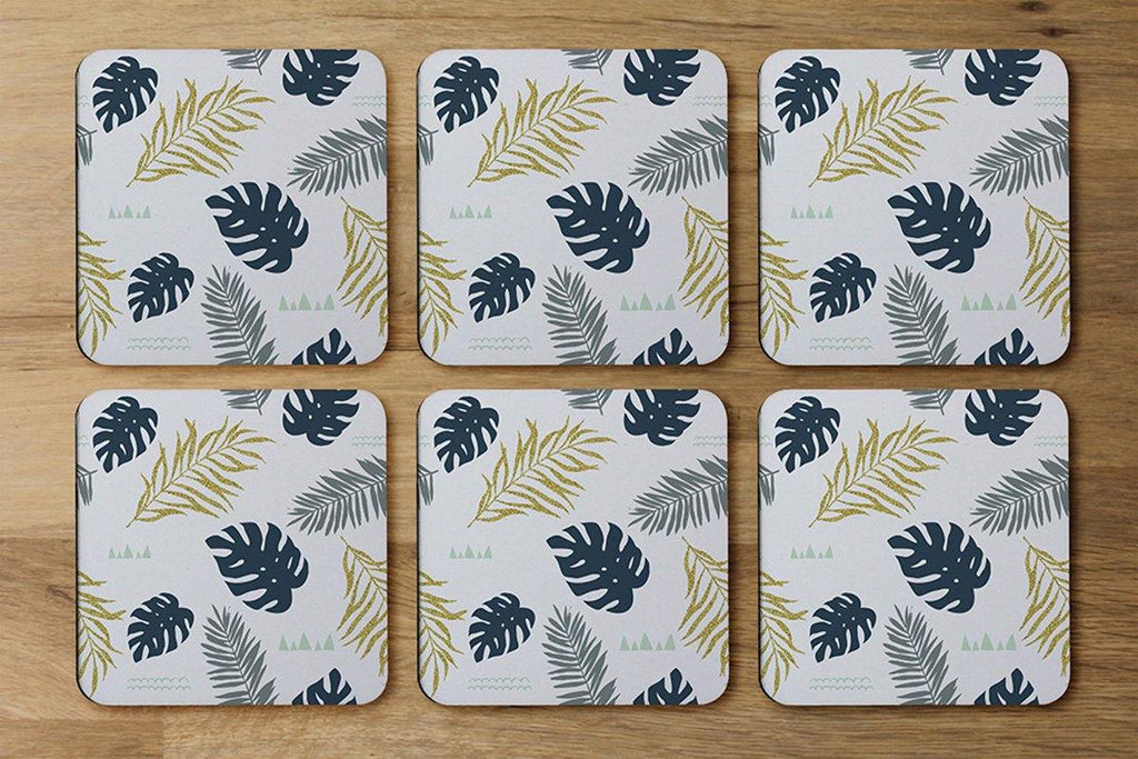 Gold Glitter & Navy Leaves (Coaster) - Andrew Lee Home and Living