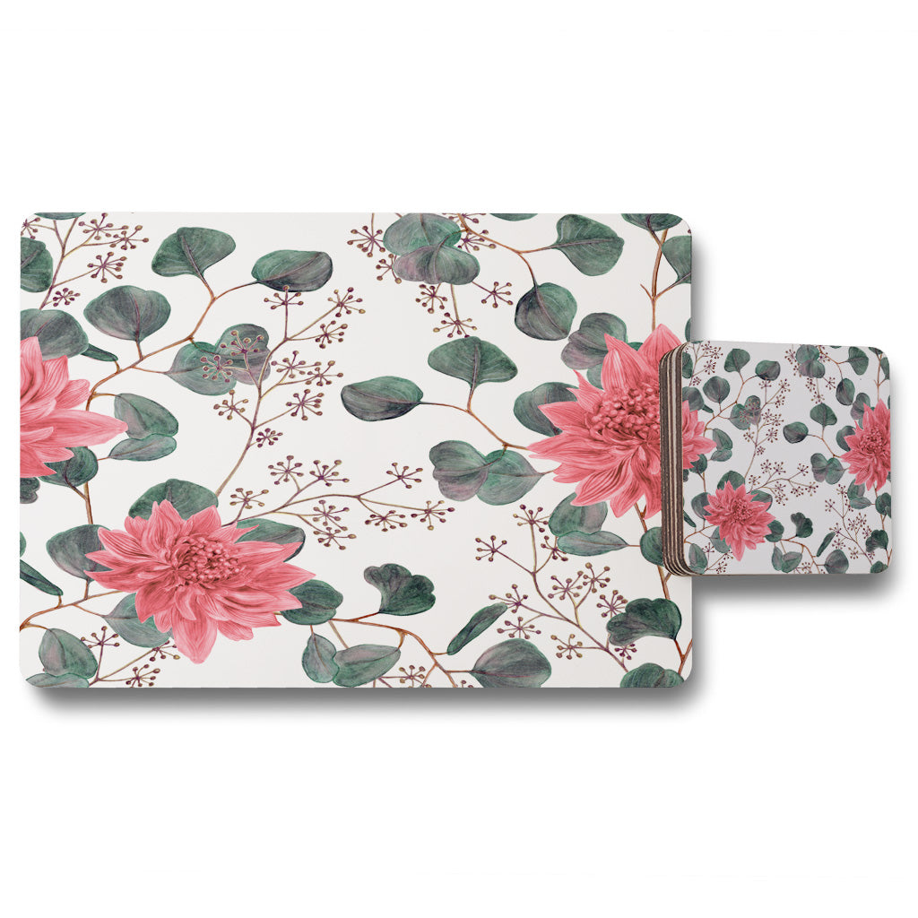 New Product Red Flowers, Green Leaves (Placemat & Coaster Set)  - Andrew Lee Home and Living