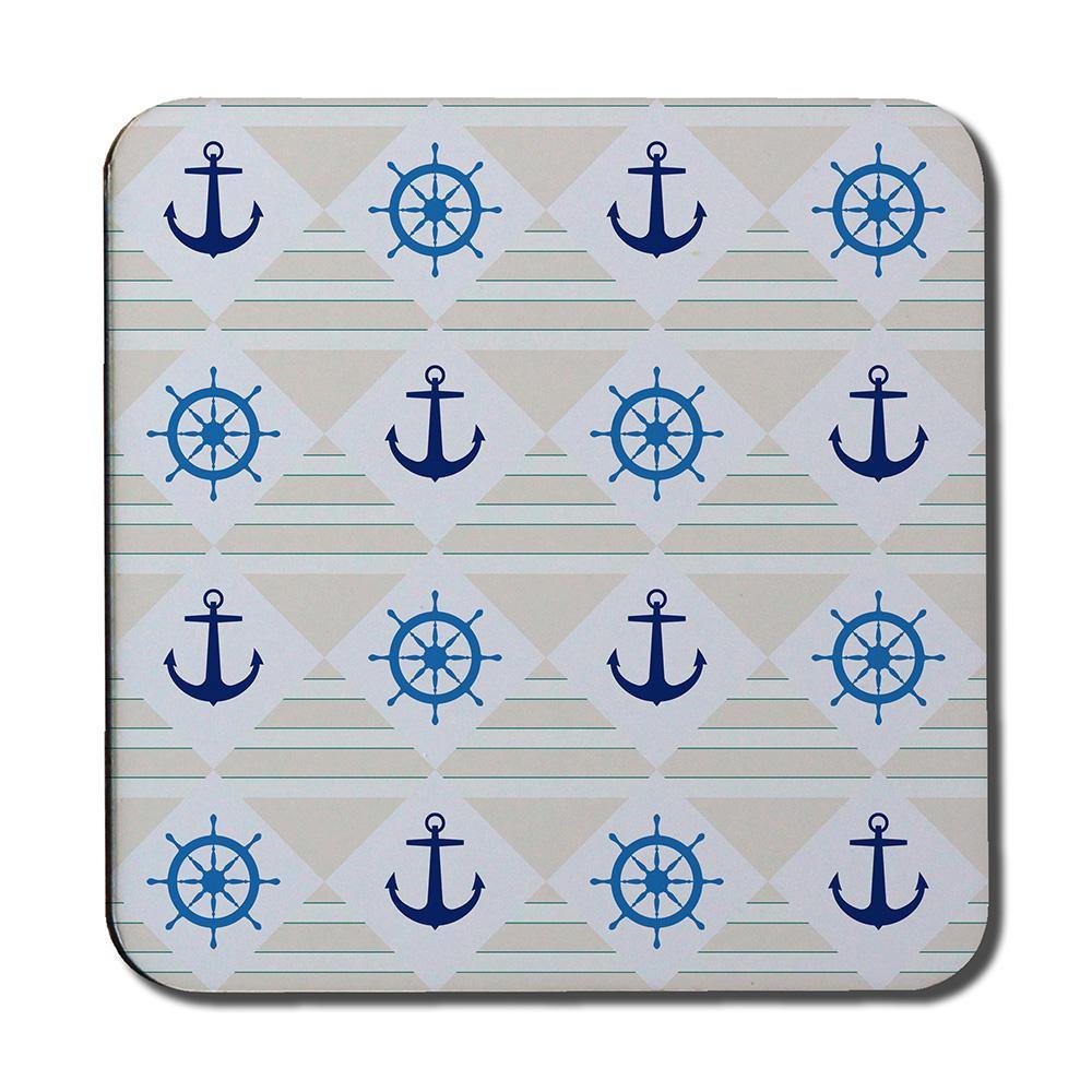 Nautical Elements on Striped Background (Coaster) - Andrew Lee Home and Living