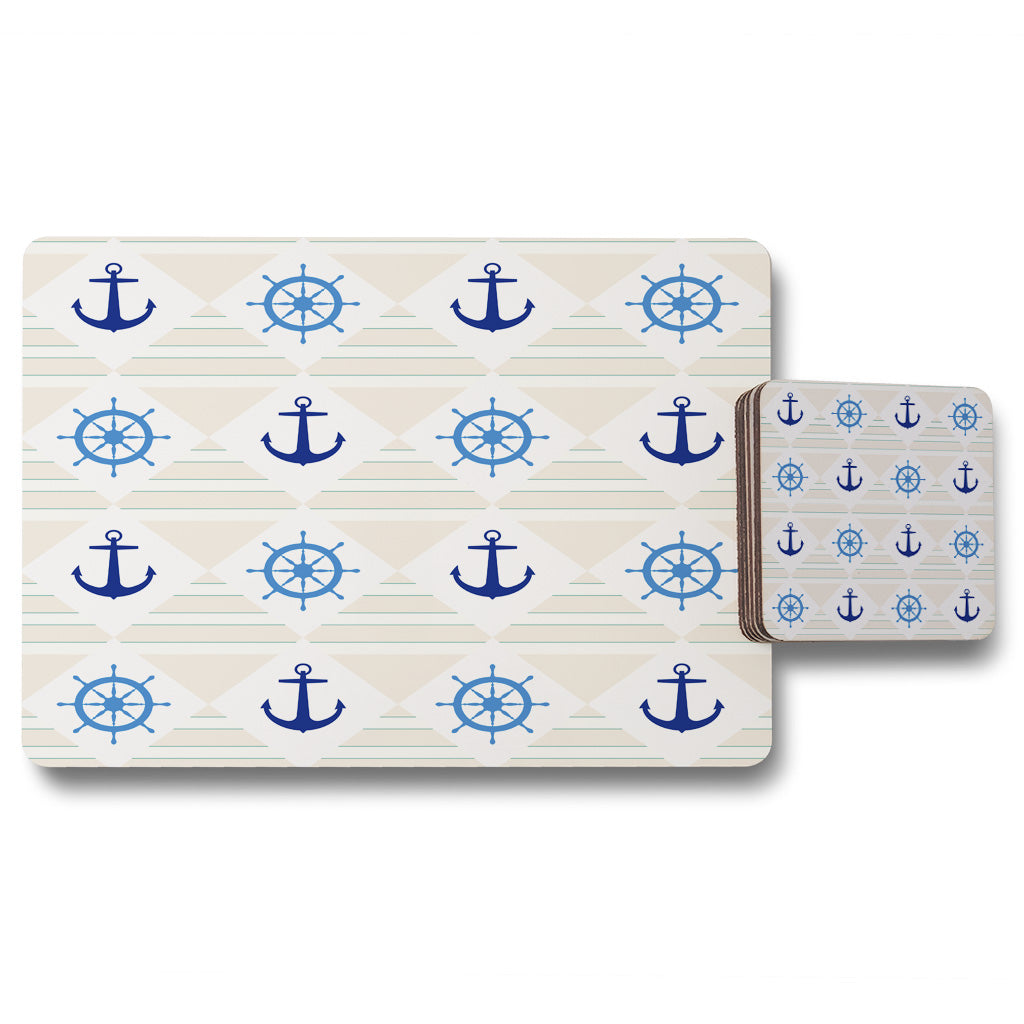 New Product Nautical Elements on Striped Background (Placemat & Coaster Set)  - Andrew Lee Home and Living