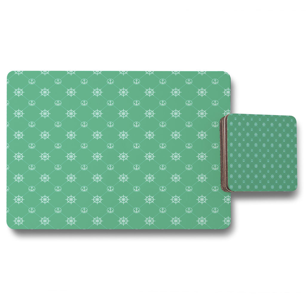 New Product Nautical Elements on Green (Placemat & Coaster Set)  - Andrew Lee Home and Living