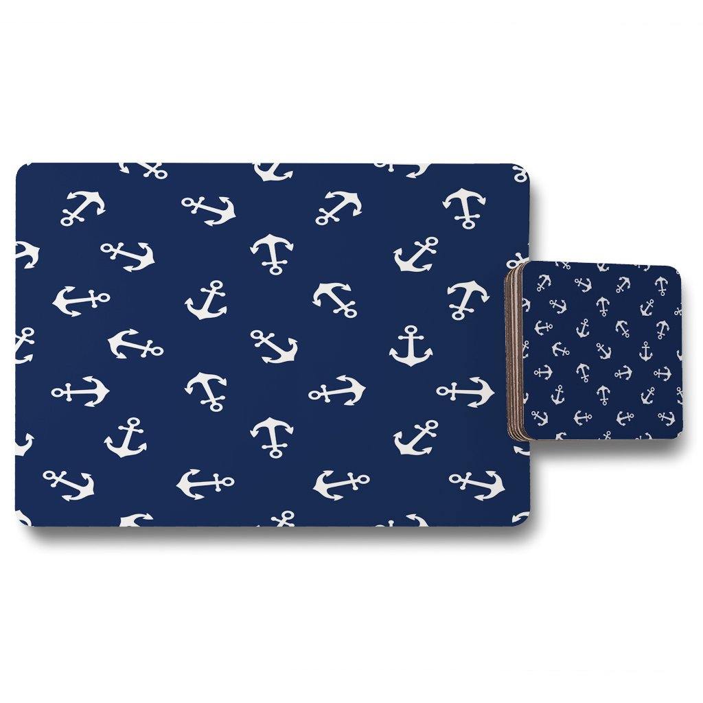 Anchors on Navy Background (Placemat & Coaster Set) - Andrew Lee Home and Living