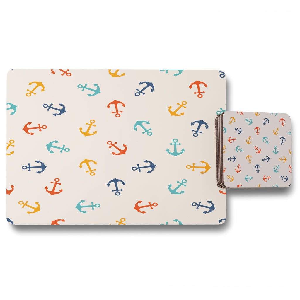 New Product Multi Coloured Anchors (Placemat & Coaster Set)  - Andrew Lee Home and Living