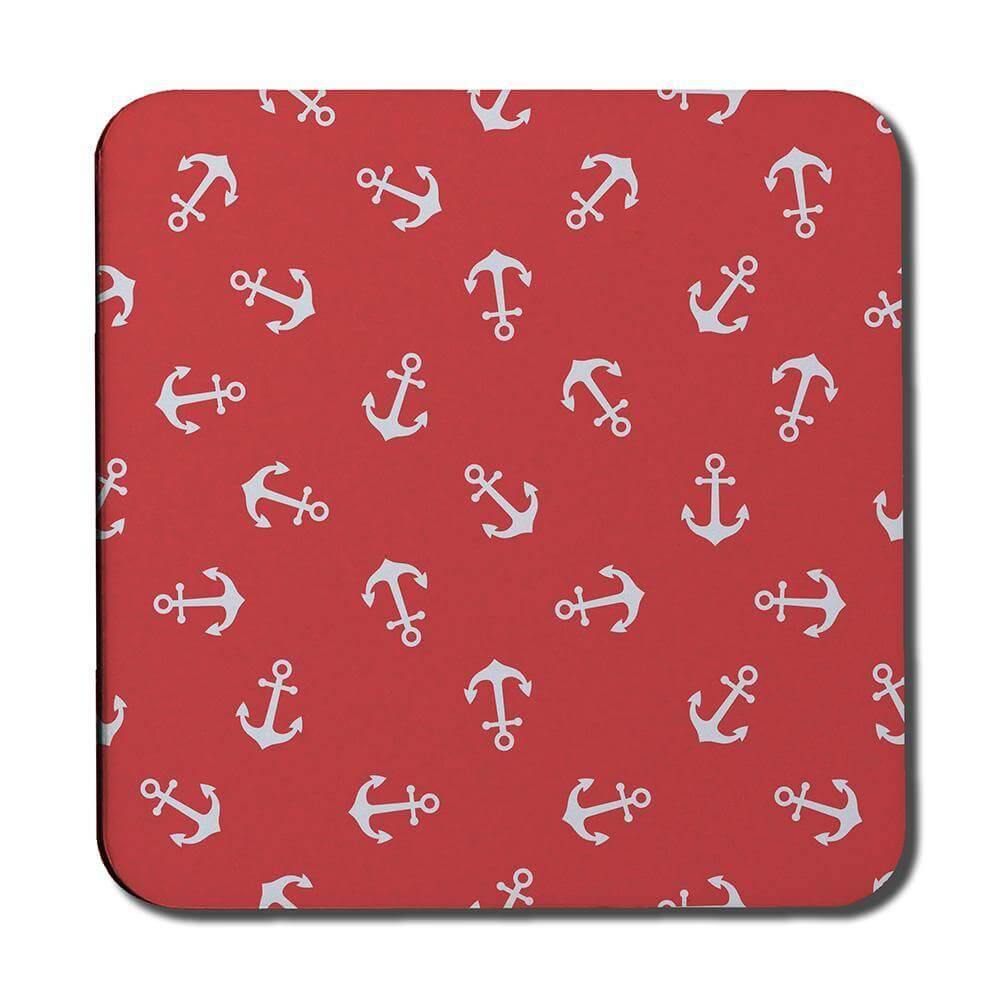 Anchors on Red Background (Coaster) - Andrew Lee Home and Living