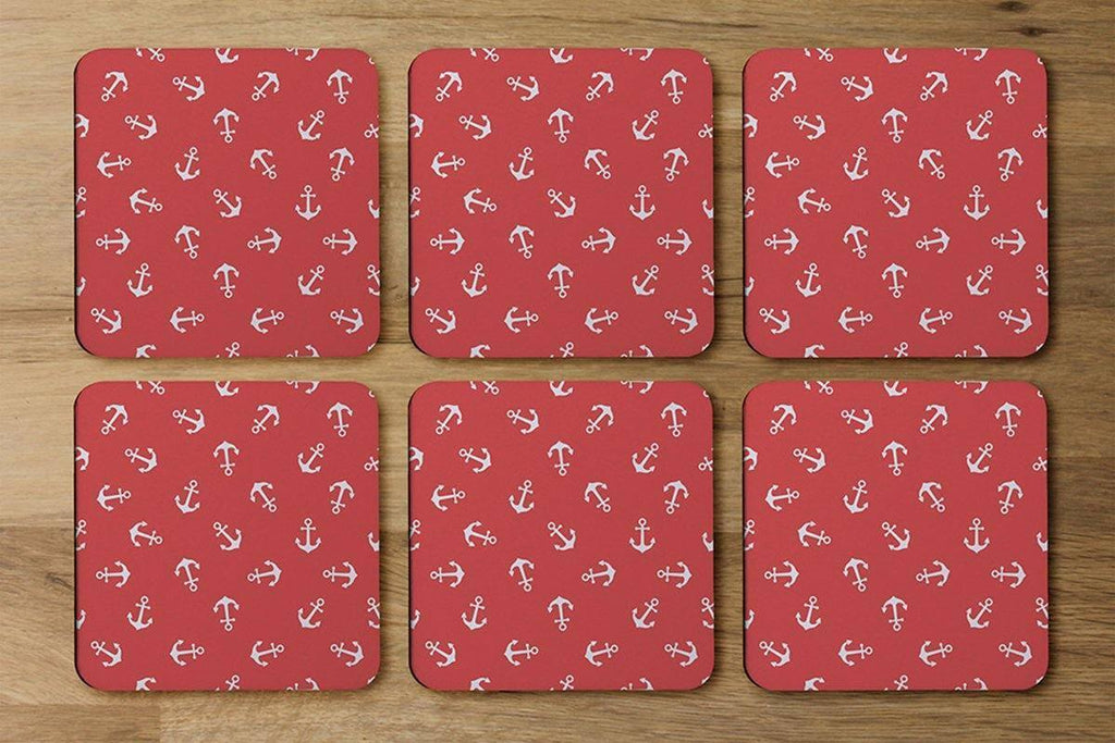 Anchors on Red Background (Coaster) - Andrew Lee Home and Living