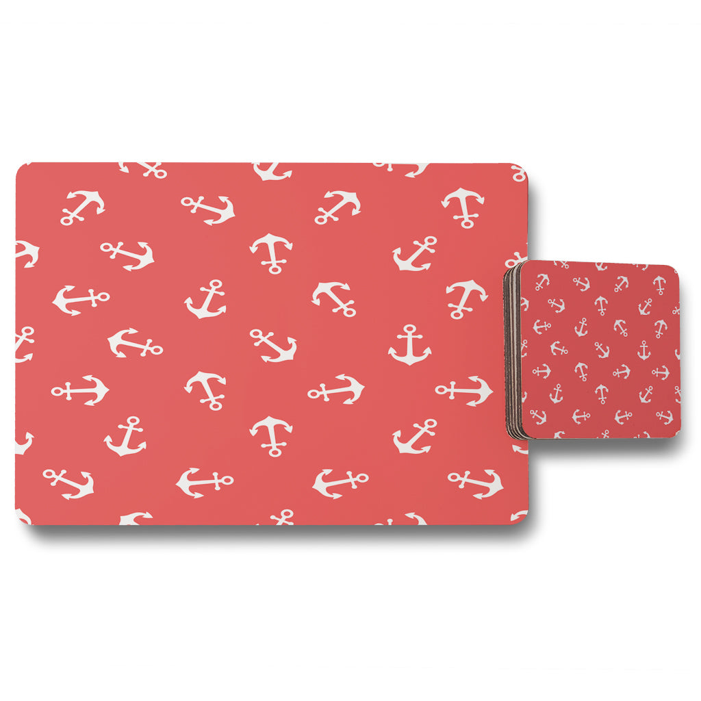 New Product Anchors on Red Background (Placemat & Coaster Set)  - Andrew Lee Home and Living