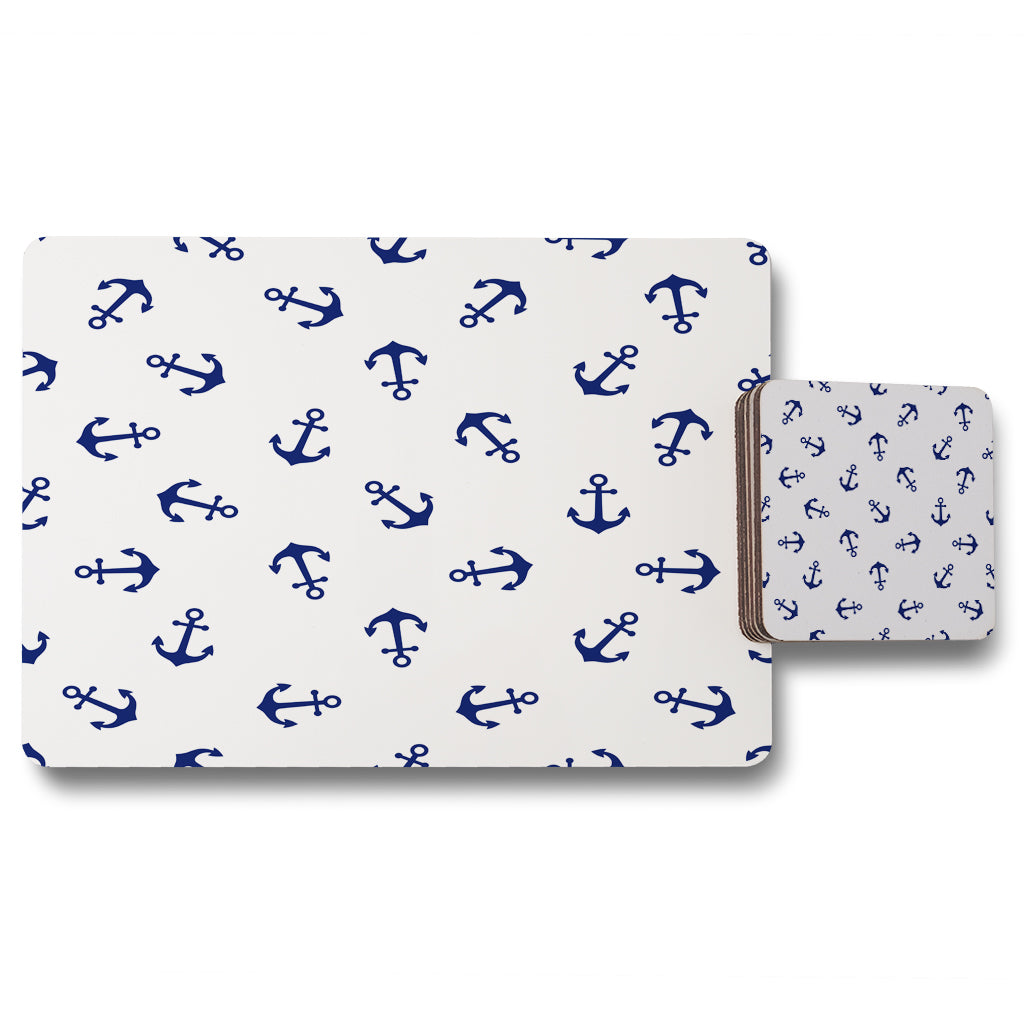 New Product Navy Anchors on White (Placemat & Coaster Set)  - Andrew Lee Home and Living