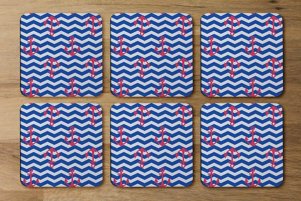 Anchors on Zig Zag Stripes (Coaster) - Andrew Lee Home and Living