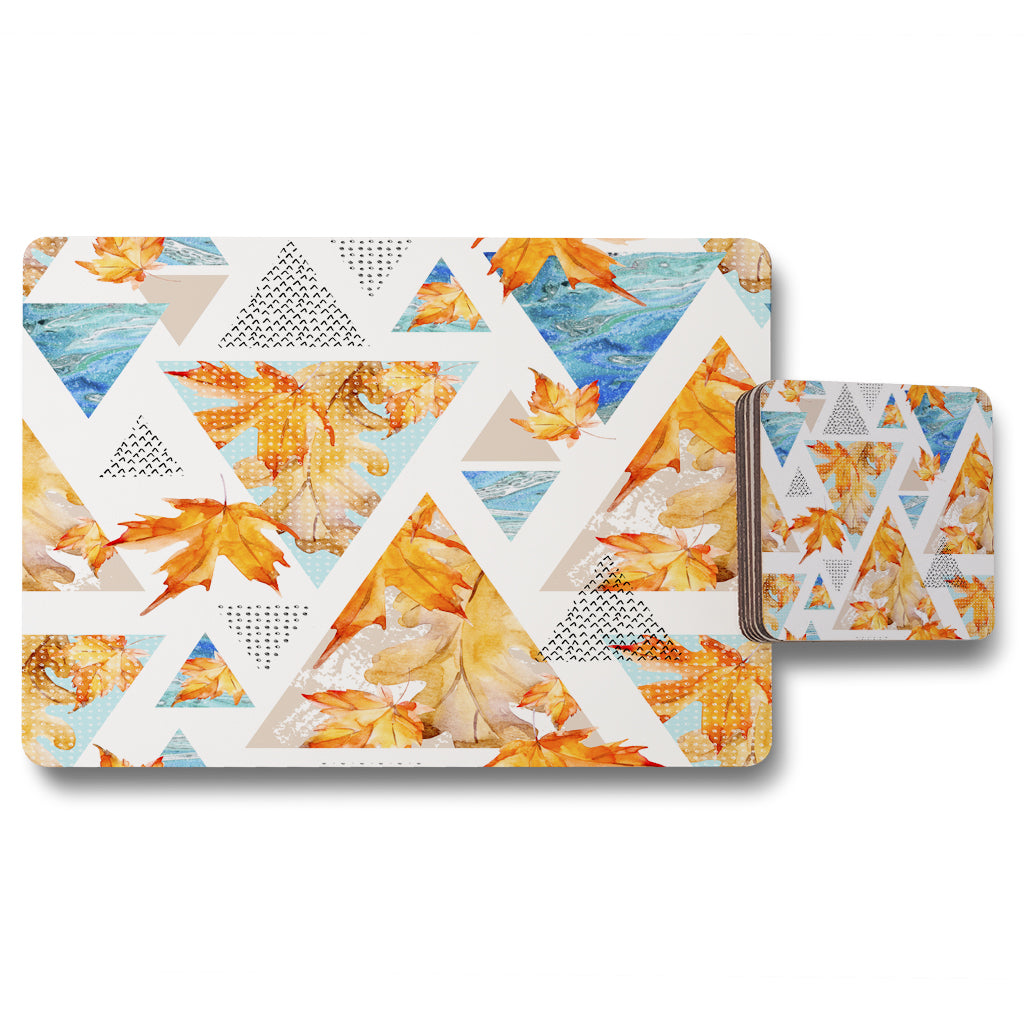 New Product Autumn Geometrics with Maple Leaves (Placemat & Coaster Set)  - Andrew Lee Home and Living