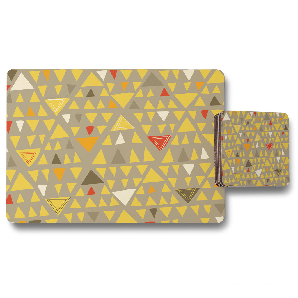 New Product Yellow Geometric Triangles (Placemat & Coaster Set)  - Andrew Lee Home and Living