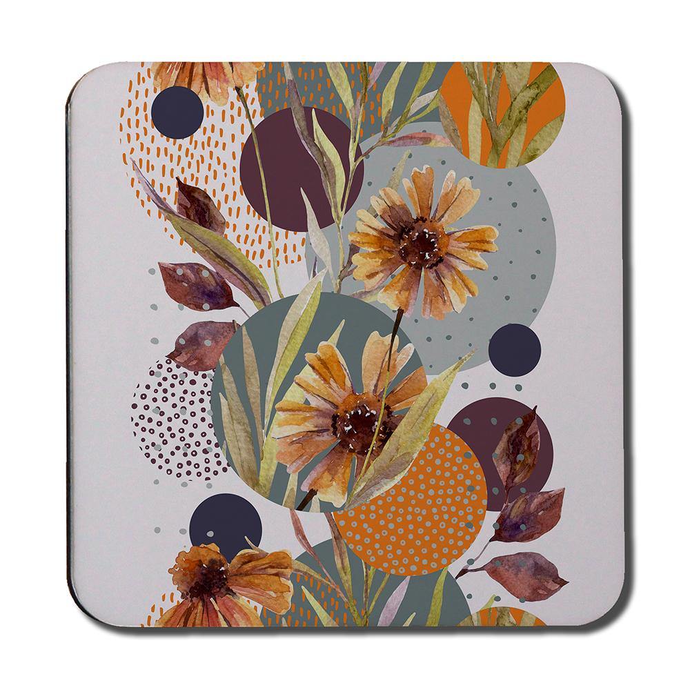 Orange Geometric With Flowers (Coaster) - Andrew Lee Home and Living