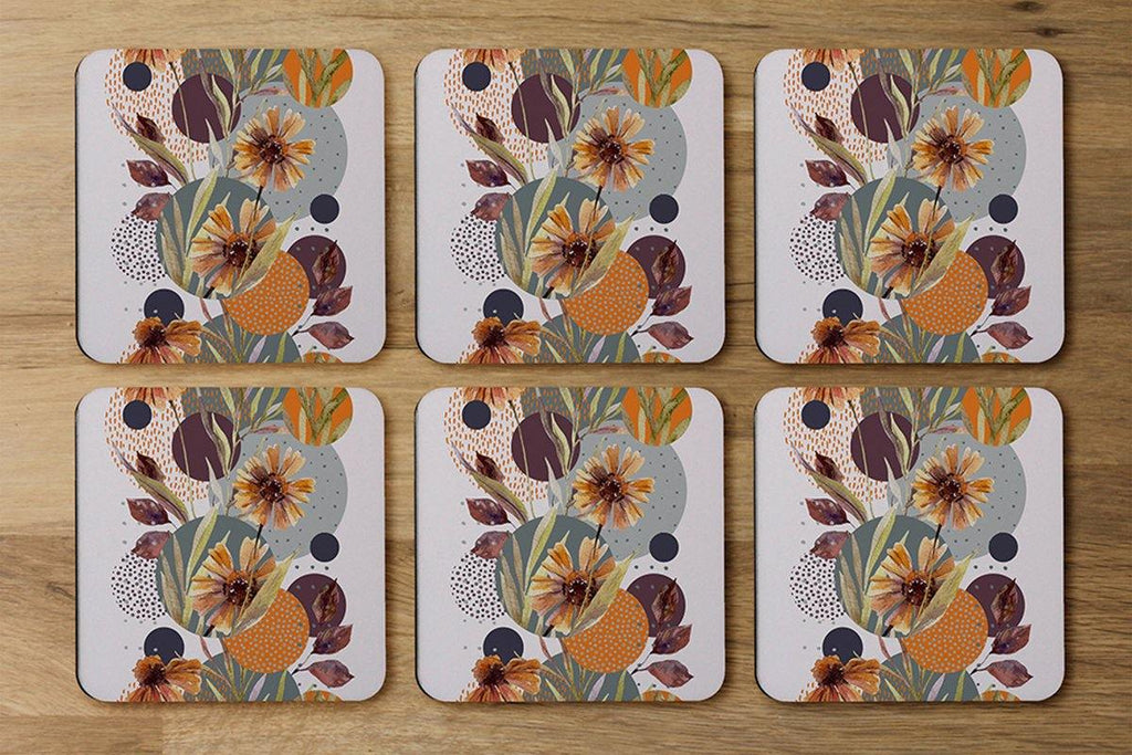 Orange Geometric With Flowers (Coaster) - Andrew Lee Home and Living