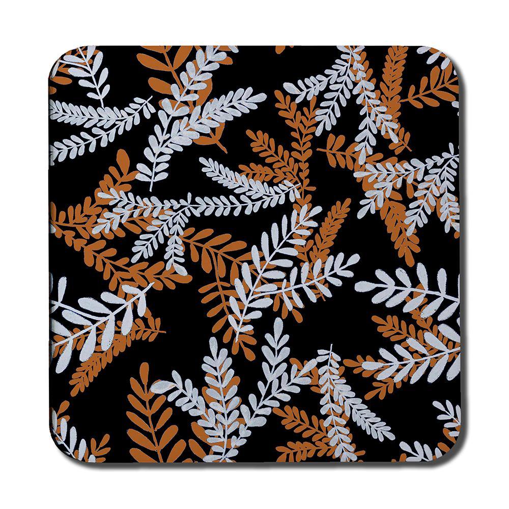 White & Orange Olive Leaves (Coaster) - Andrew Lee Home and Living