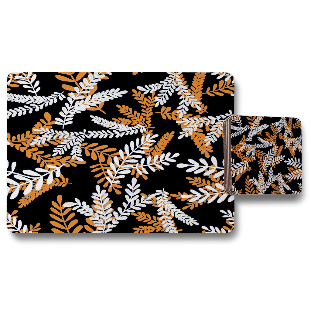 New Product White & Orange Olive Leaves (Placemat & Coaster Set)  - Andrew Lee Home and Living